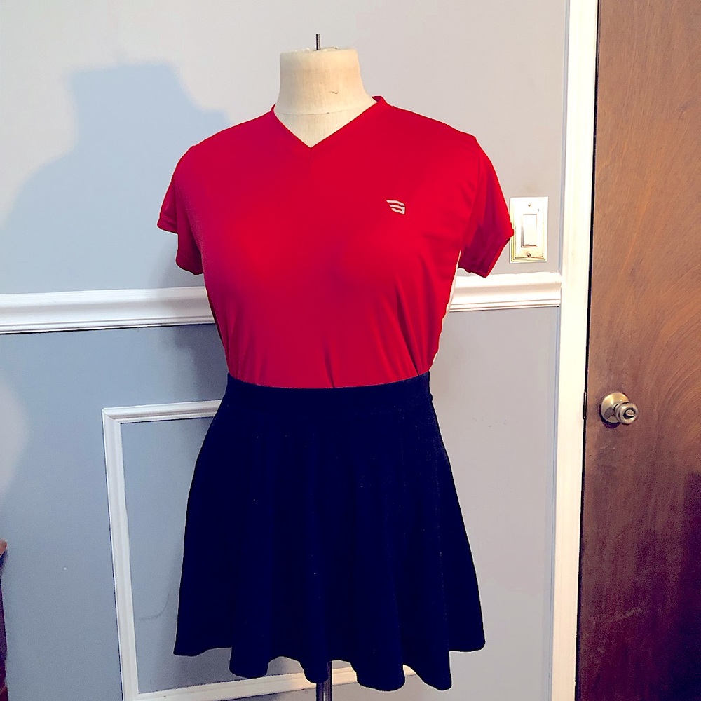 Red and White Color block activewear top